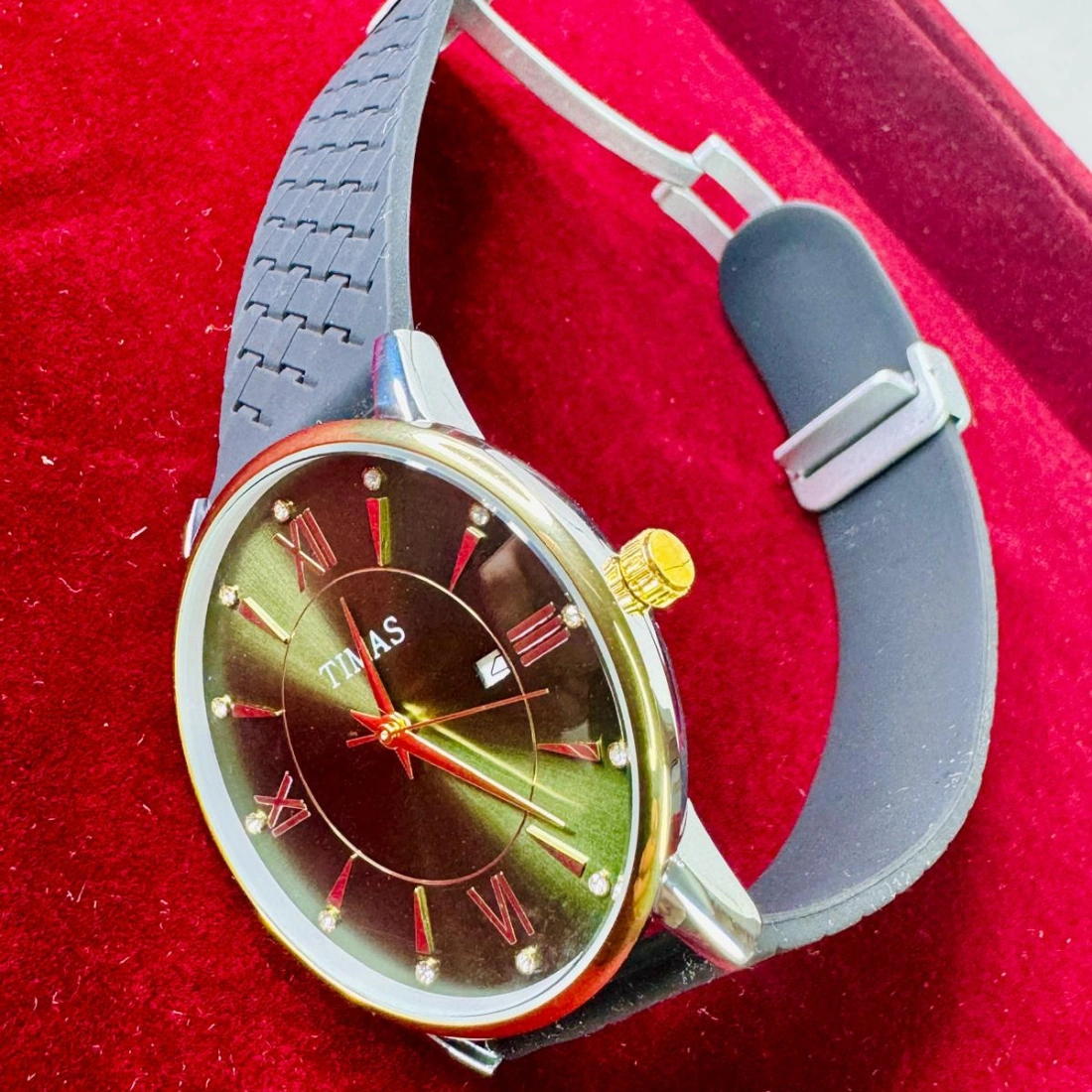 TIMAS Luxury Men's Watch with Green Dial & Black Silicone Strap - Ozone ...