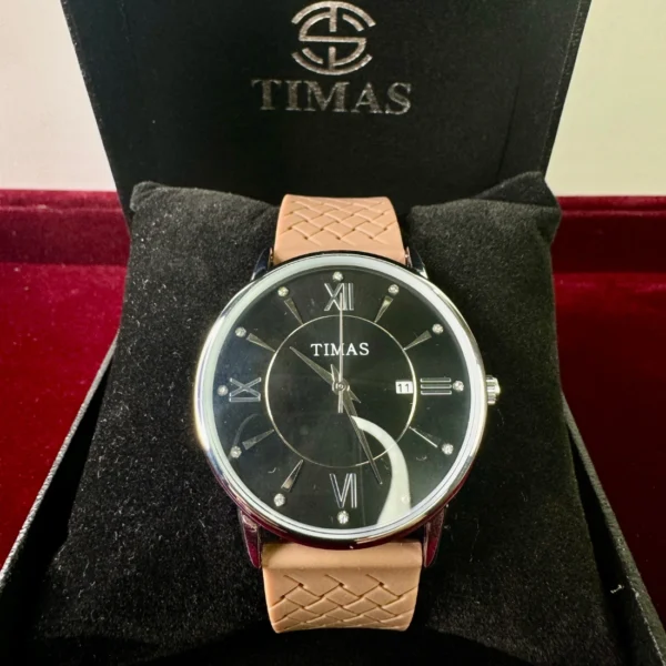 TIMAS Black Dial Brown Strap Men’s Watch