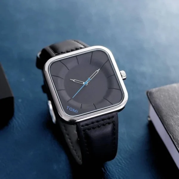 TOMI Leather Straps Waterproof Wrist Watch for Men Black