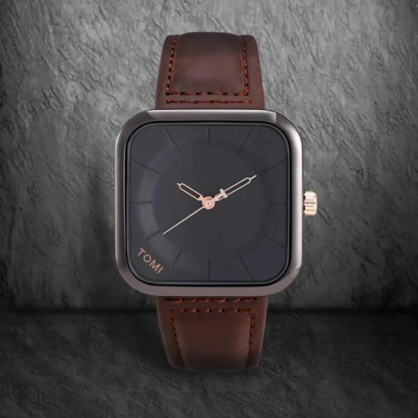 TOMI Leather Straps Waterproof Wrist Watch for Men's Dark Brown